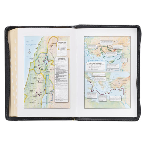 Black Framed Faux Leather Giant Print Full-size King James Version Bible with Thumb Index and Zippered Closure