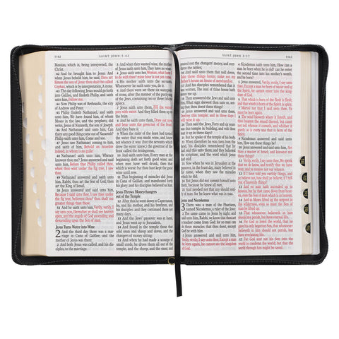 Black Framed Faux Leather Giant Print Full-size King James Version Bible with Thumb Index and Zippered Closure
