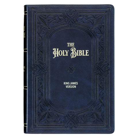 Midnight Blue Art Nouveau Framed Faux Leather Giant Print Full-size King James Version Bible with Thumb Index