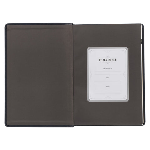 Midnight Blue Art Nouveau Framed Faux Leather Giant Print Full-size King James Version Bible with Thumb Index