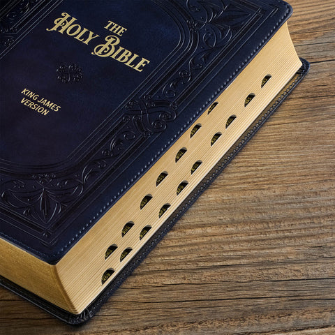 Midnight Blue Art Nouveau Framed Faux Leather Giant Print Full-size King James Version Bible with Thumb Index