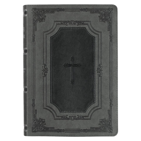 Gray with Black Inlay Faux Leather Super Giant Print King James Version Bible with Thumb Index