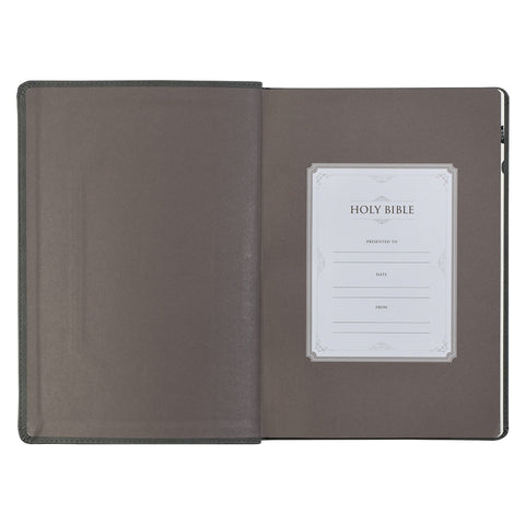 Gray with Black Inlay Faux Leather Super Giant Print King James Version Bible with Thumb Index