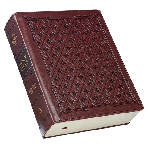 Burgundy Diamond Grid Faux Leather Hardcover Large Print KJV Note-taking Bible