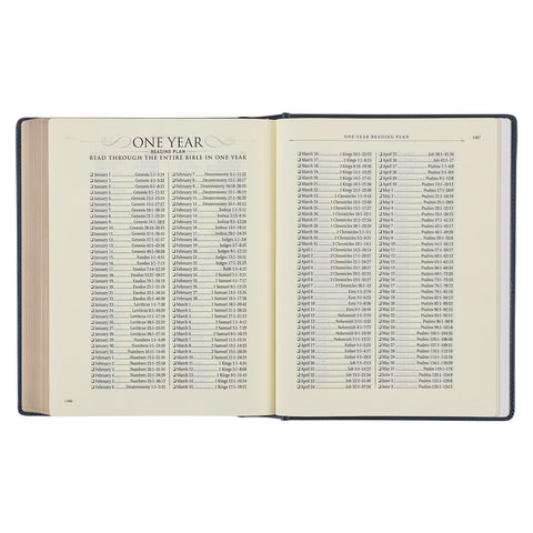 Navy Blue Floral Faux Leather Hardcover Large Print KJV Note-taking Bible