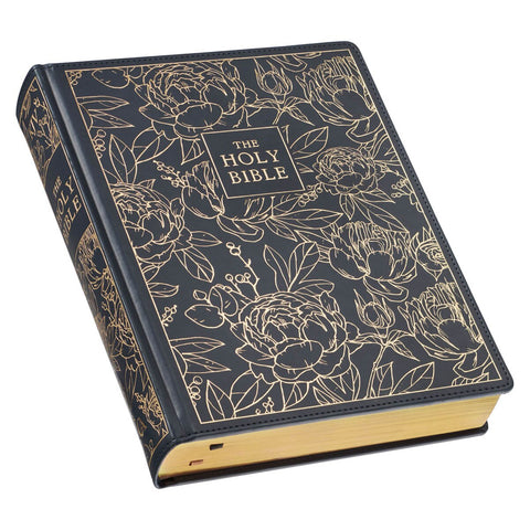 Navy Blue Floral Faux Leather Hardcover Large Print KJV Note-taking Bible