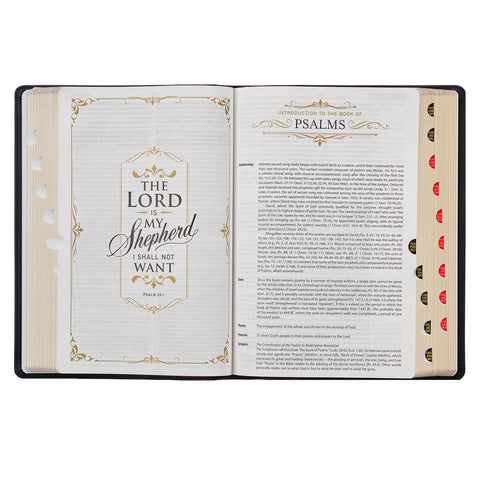 Black and Burgundy Full Grain Leather Large Print King James Version Study Bible with Thumb Index