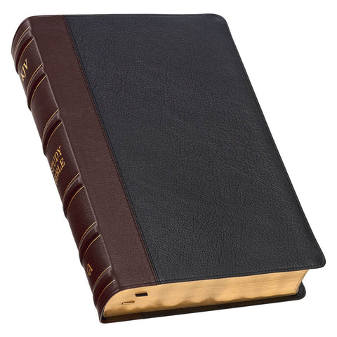 Black and Burgundy Full Grain Leather Large Print King James Version Study Bible with Thumb Index
