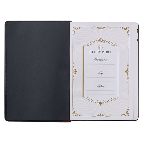 Black and Burgundy Full Grain Leather Large Print King James Version Study Bible with Thumb Index