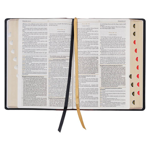Black and Burgundy Full Grain Leather Large Print King James Version Study Bible with Thumb Index