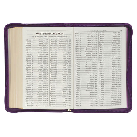 Iris Purple Faux Leather Compact King James Version Bible with Zippered Closure