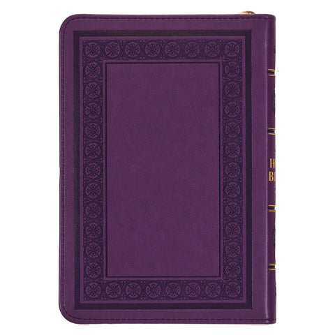 Iris Purple Faux Leather Compact King James Version Bible with Zippered Closure