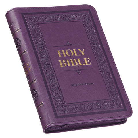 Iris Purple Faux Leather Compact King James Version Bible with Zippered Closure