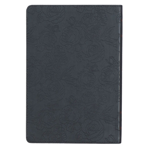 Floral Black Faux Leather Large Print Thinline King James Version Bible with Thumb Index