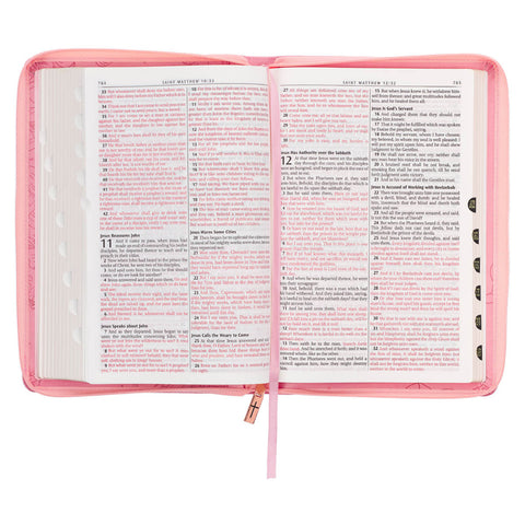 Sunrise Pink Faux Leather Large Print Thinline King James Version Bible with Zippered Closure and Thumb Index