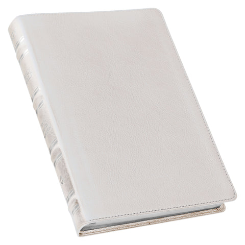 White Full Grain Leather Full-size Giant Print King James Version Bible with Thumb Index