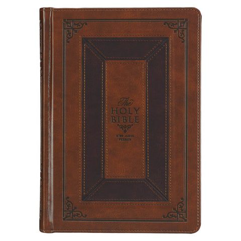 Toffee and Burgundy Faux Leather Hardcover King James Version Study Bible with Thumb Index