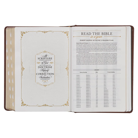 Toffee and Burgundy Faux Leather Hardcover King James Version Study Bible with Thumb Index