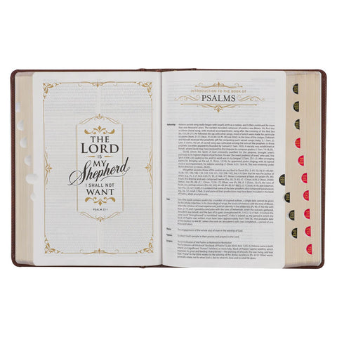 Toffee and Burgundy Faux Leather Hardcover King James Version Study Bible with Thumb Index