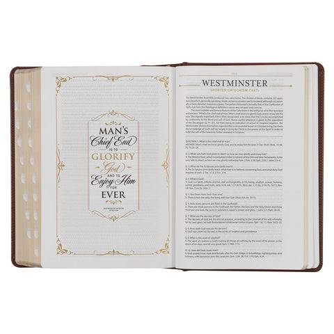 Toffee and Burgundy Faux Leather Hardcover King James Version Study Bible with Thumb Index