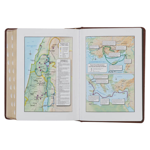 Toffee and Burgundy Faux Leather Hardcover King James Version Study Bible with Thumb Index