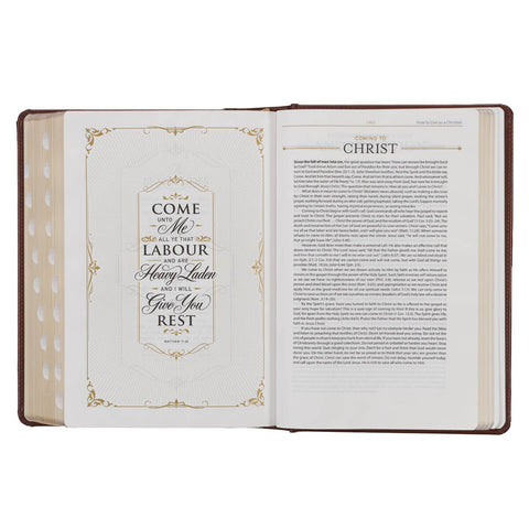 Toffee and Burgundy Faux Leather Hardcover King James Version Study Bible with Thumb Index