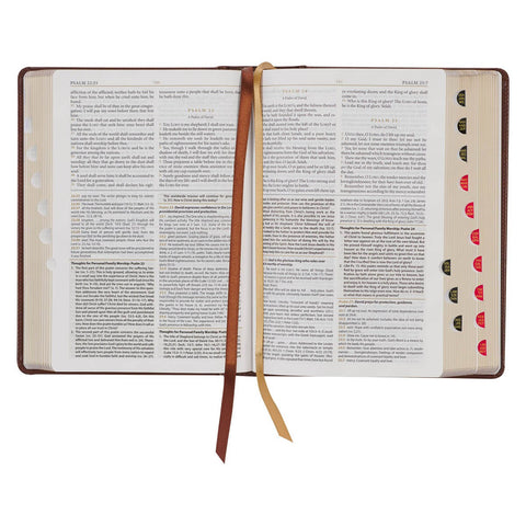 Toffee and Burgundy Faux Leather Hardcover King James Version Study Bible with Thumb Index