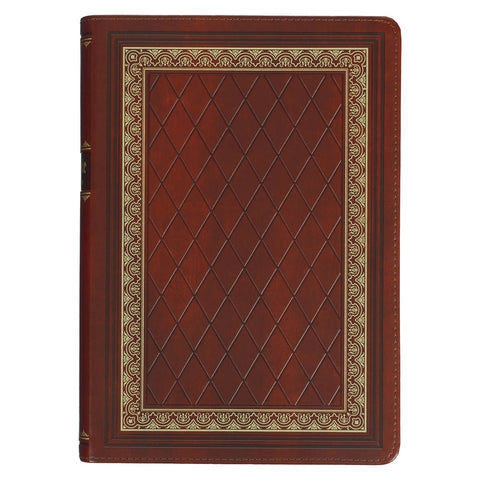 Diamond Grid Saddle Tan Faux Leather King James Version Study Bible with Thumb Index