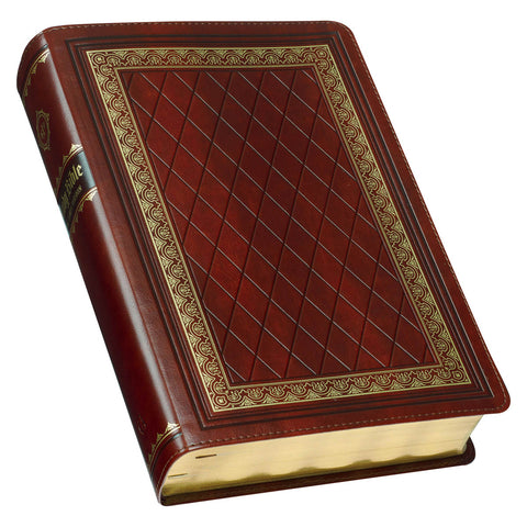 Diamond Grid Saddle Tan Faux Leather King James Version Study Bible with Thumb Index