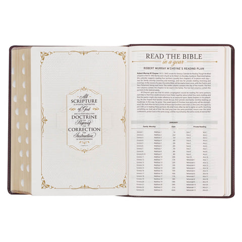 Burgundy and Saddle Tan Faux Leather Large Print King James Version Study Bible with Thumb Index