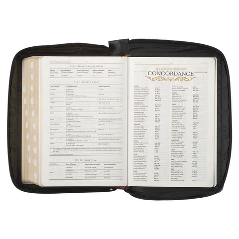 Burgundy and Black Faux Leather King James Version Study Bible with Thumb Index and Zippered Closure