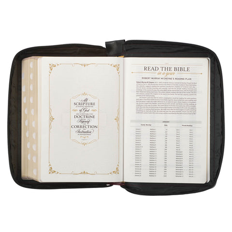 Burgundy and Black Faux Leather King James Version Study Bible with Thumb Index and Zippered Closure