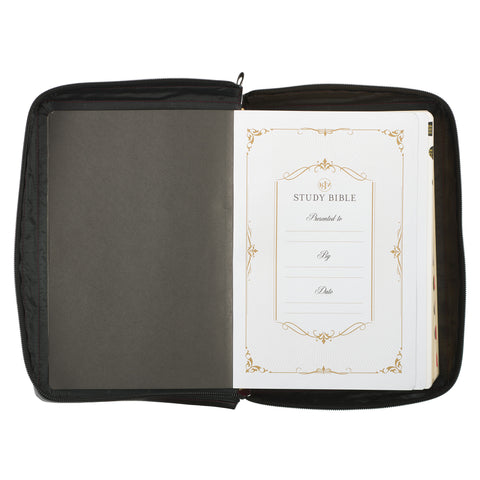 Burgundy and Black Faux Leather King James Version Study Bible with Thumb Index and Zippered Closure