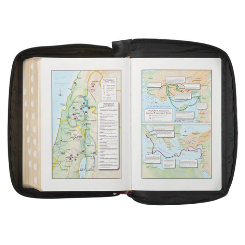 Burgundy and Black Faux Leather King James Version Study Bible with Thumb Index and Zippered Closure
