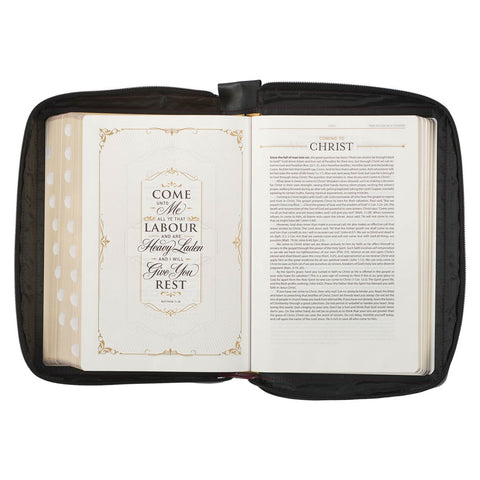 Burgundy and Black Faux Leather King James Version Study Bible with Thumb Index and Zippered Closure