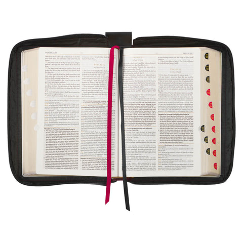 Burgundy and Black Faux Leather King James Version Study Bible with Thumb Index and Zippered Closure