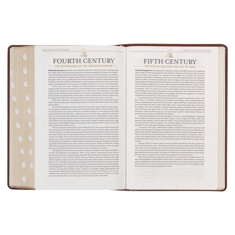 Art Nouveau Framed Toffee Brown Faux Leather Large Print King James Study Bible with Thumb Index