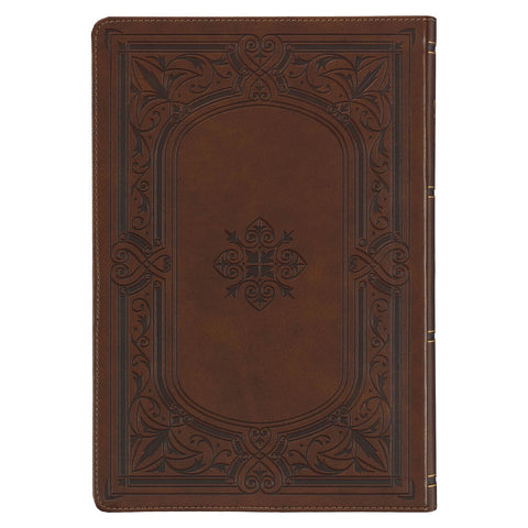 Art Nouveau Framed Toffee Brown Faux Leather Large Print King James Study Bible with Thumb Index
