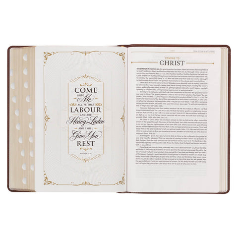 Art Nouveau Framed Toffee Brown Faux Leather Large Print King James Study Bible with Thumb Index