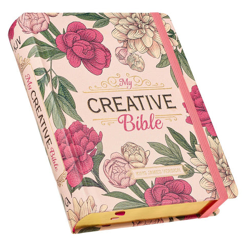 Rose-pink Floral Faux Leather Hardcover KJV My Creative Bible with Elastic Closure