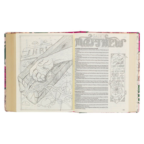 Rose-pink Floral Faux Leather Hardcover KJV My Creative Bible with Elastic Closure