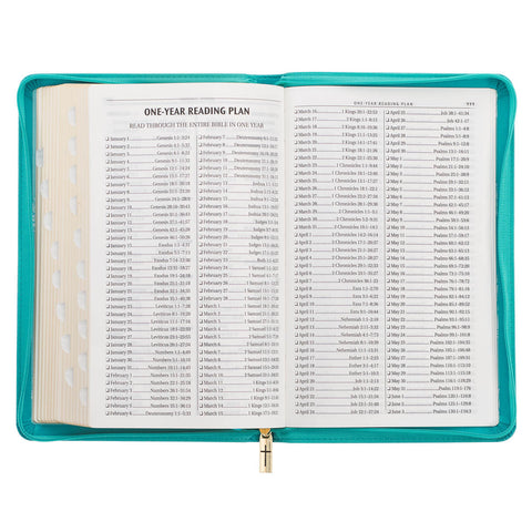 Teal Faux Leather King James Version Deluxe Gift Bible with Thumb Index and Zippered Closure