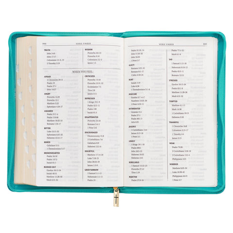 Teal Faux Leather King James Version Deluxe Gift Bible with Thumb Index and Zippered Closure