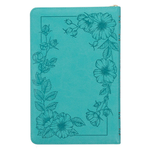 Teal Faux Leather King James Version Deluxe Gift Bible with Thumb Index and Zippered Closure