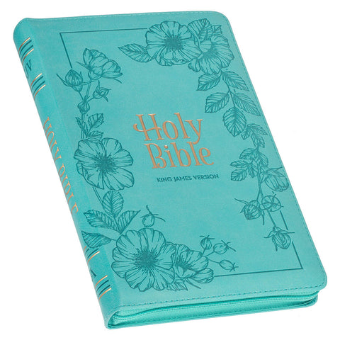 Teal Faux Leather King James Version Deluxe Gift Bible with Thumb Index and Zippered Closure