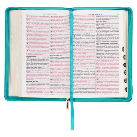 Teal Faux Leather King James Version Deluxe Gift Bible with Thumb Index and Zippered Closure