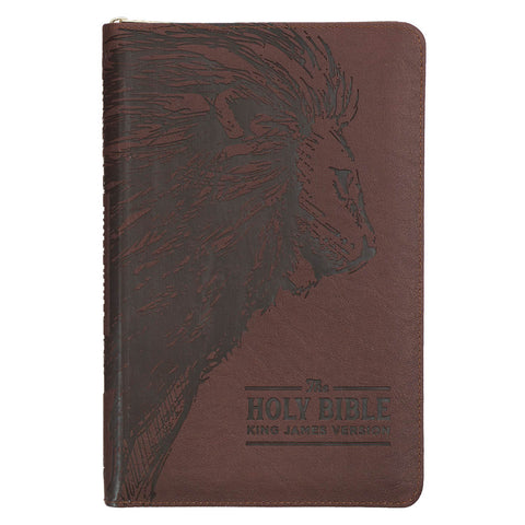 Walnut Brown Faux Leather King James Version Deluxe Gift Bible with Thumb Index and Zippered Closure