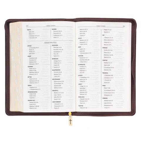 Walnut Brown Faux Leather King James Version Deluxe Gift Bible with Thumb Index and Zippered Closure