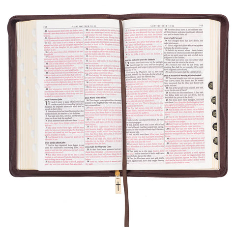 Walnut Brown Faux Leather King James Version Deluxe Gift Bible with Thumb Index and Zippered Closure