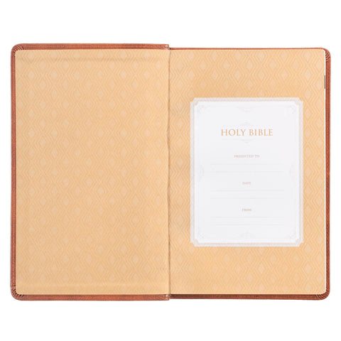 Honey-brown Faux Leather King James Version Deluxe Gift Bible with Thumb Index